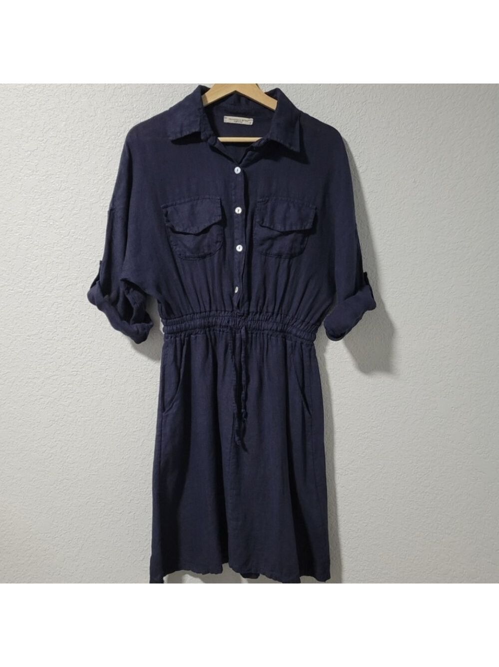 Francesca Bettini 100% Linen Navy Pocket  Dress Made in Italy NWT Size M
